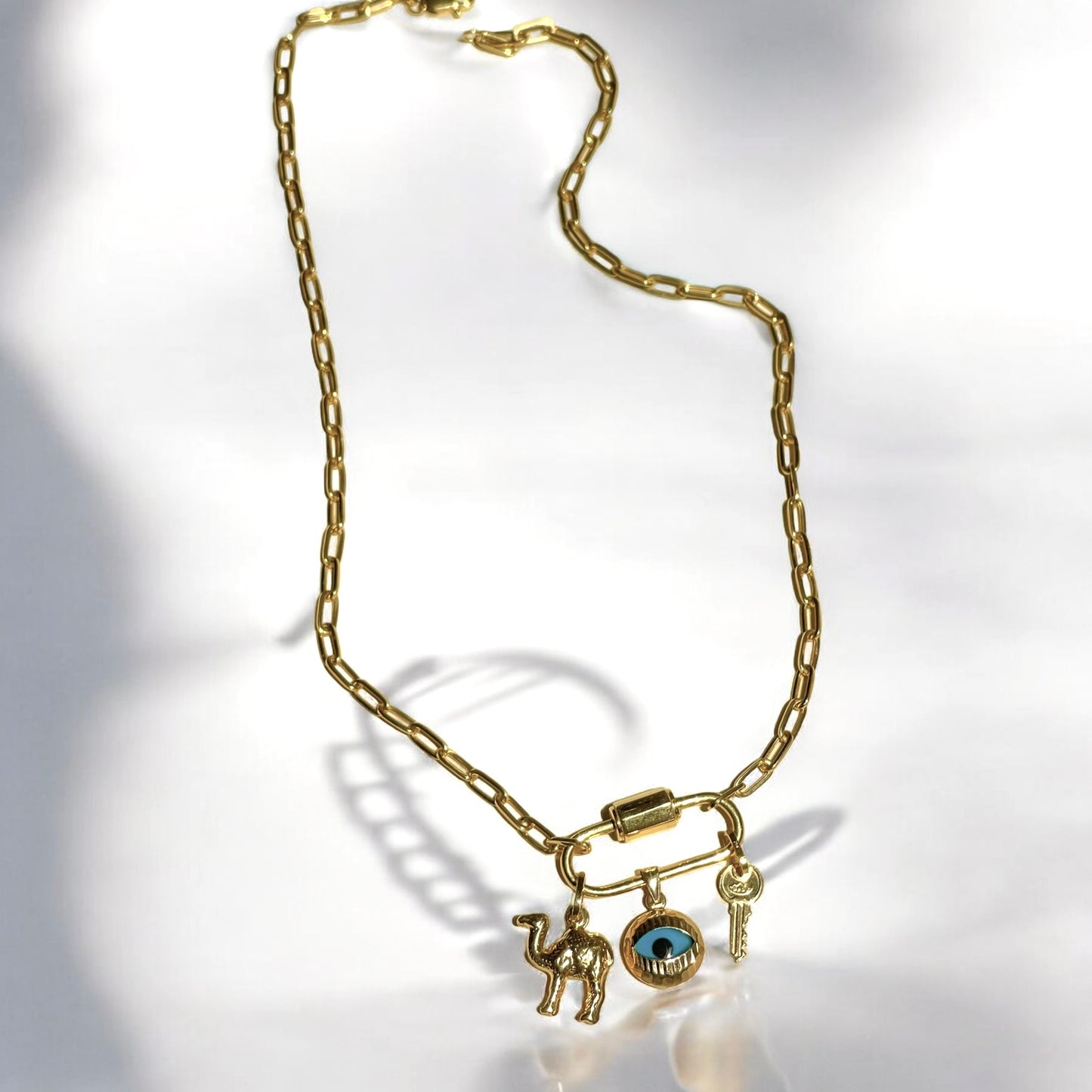 18k Gold Paperclip Chain with Charm Lock