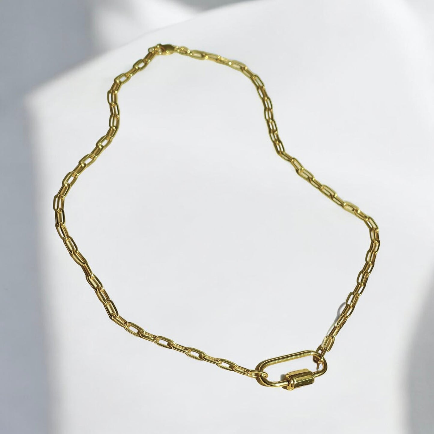 18k Gold Paperclip Chain with Charm Lock