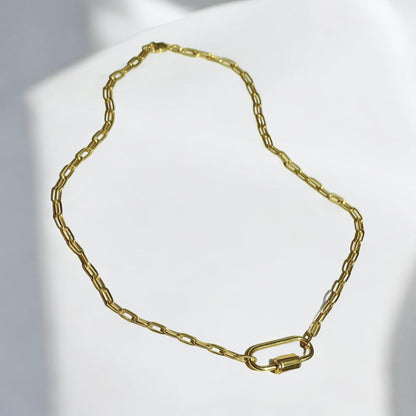 18k Gold Paperclip Chain with Charm Lock