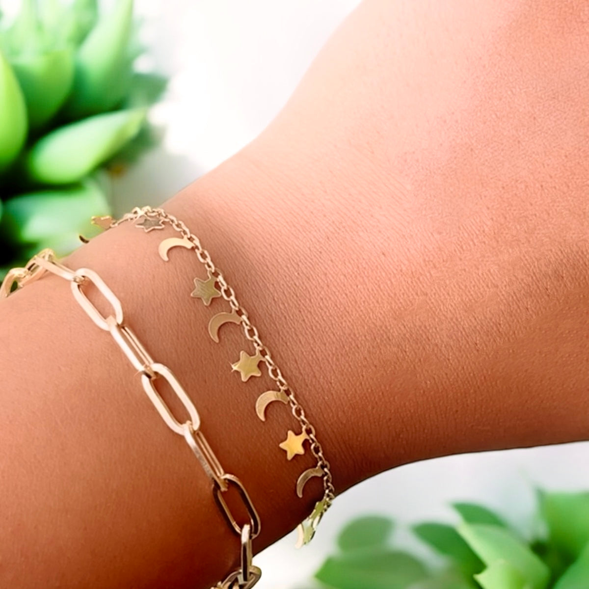 18k Gold Moon Star charm Bracelet